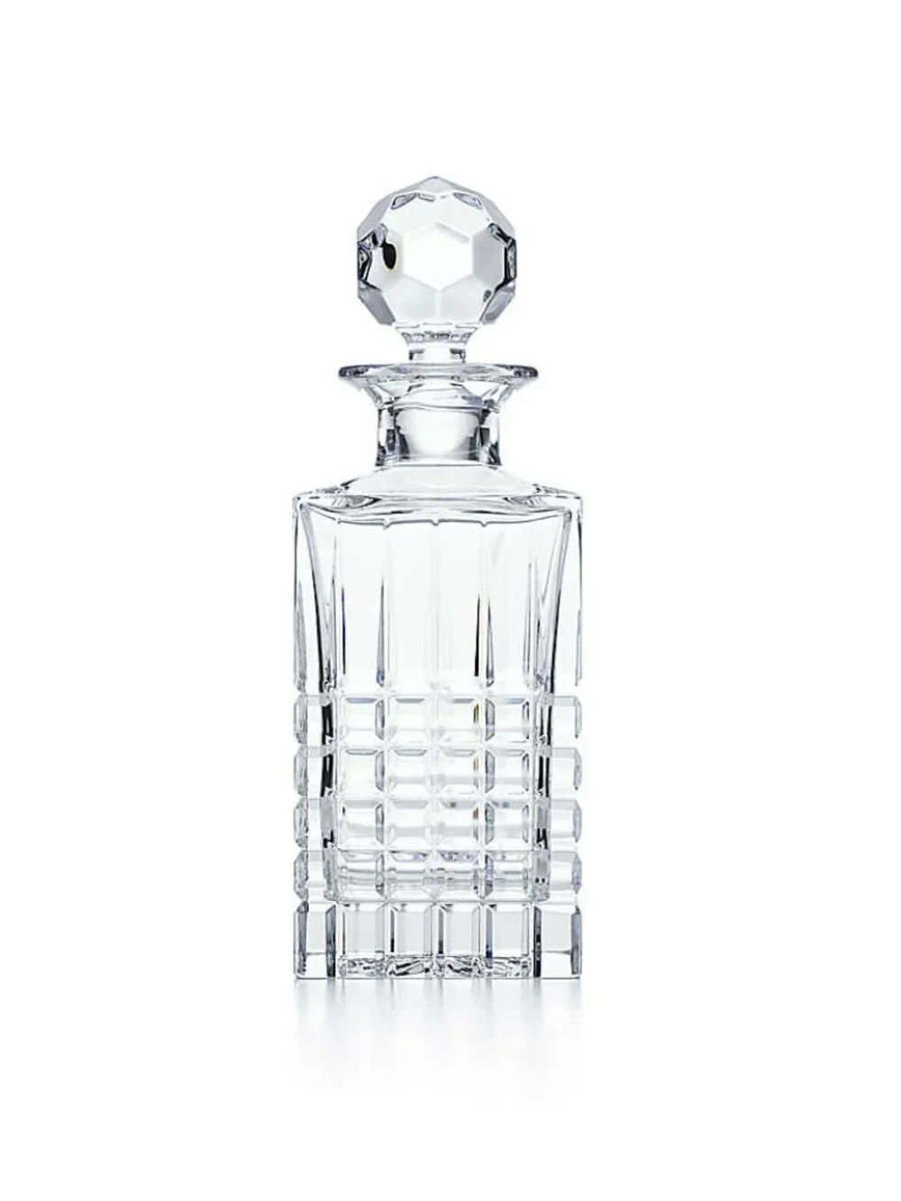 Tiffany & Co Plaid Lead Crystal Whiskey Decanter w Stopper Sticker Signed 10”